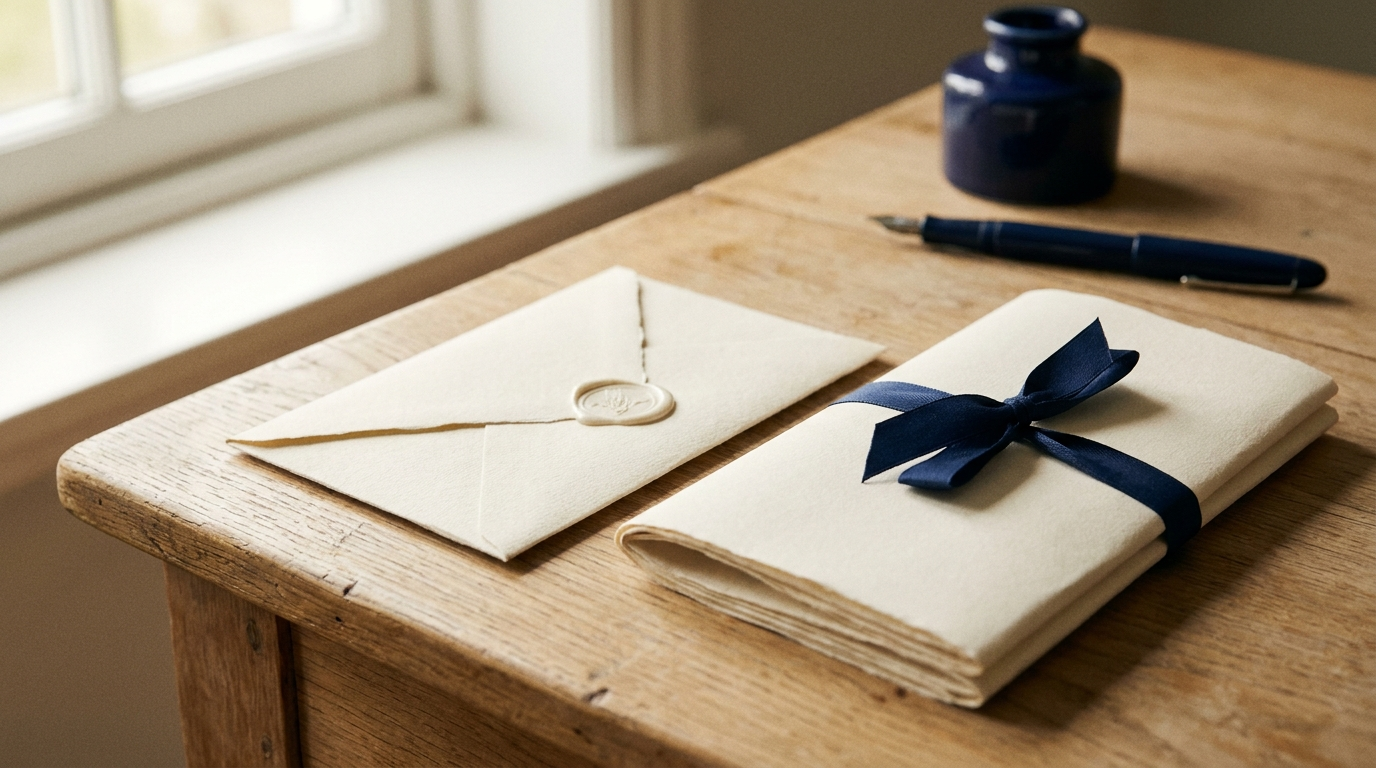 Envelop en documentmap klaar voor verzending op een bureau