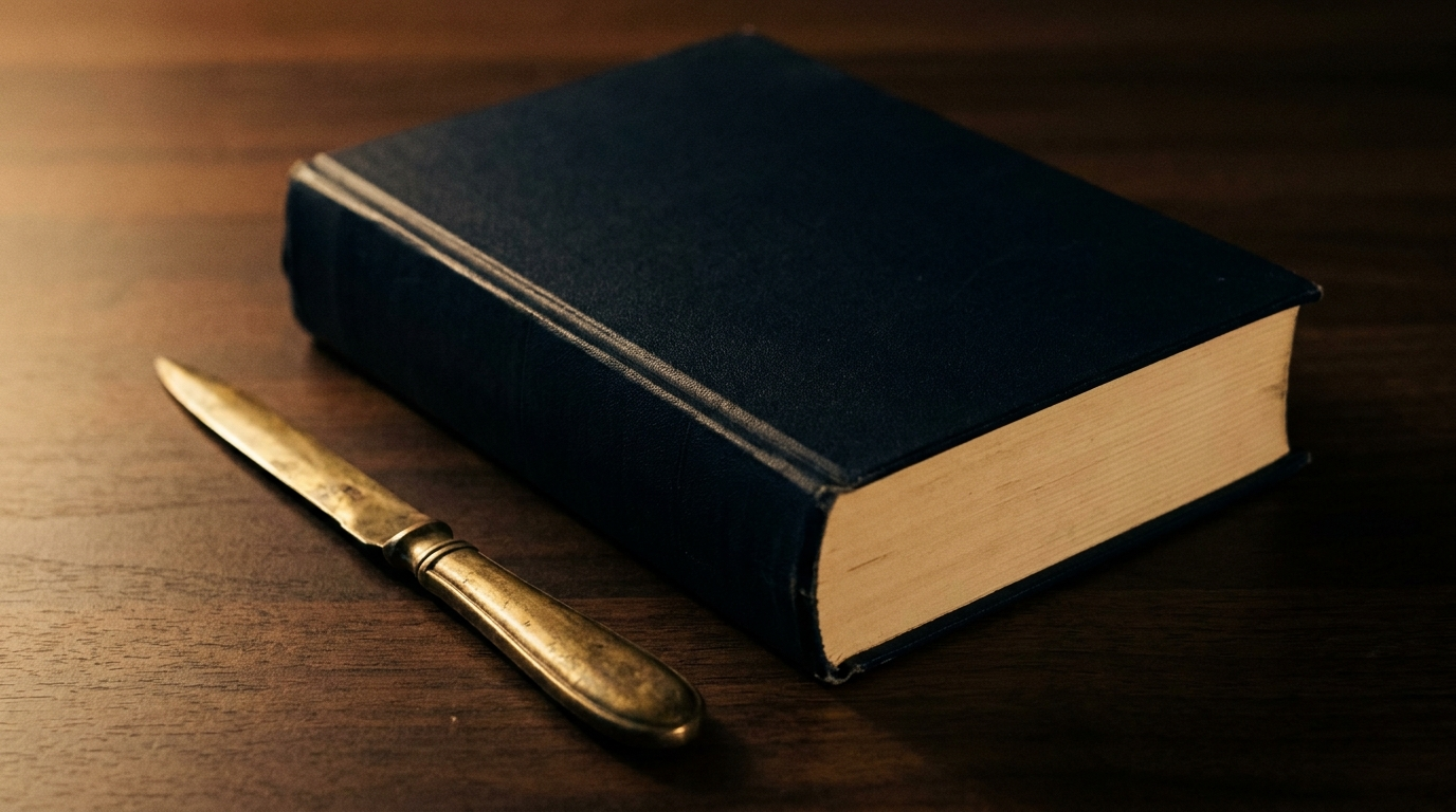 Wetboek naast een documentmap op een donkere houten tafel